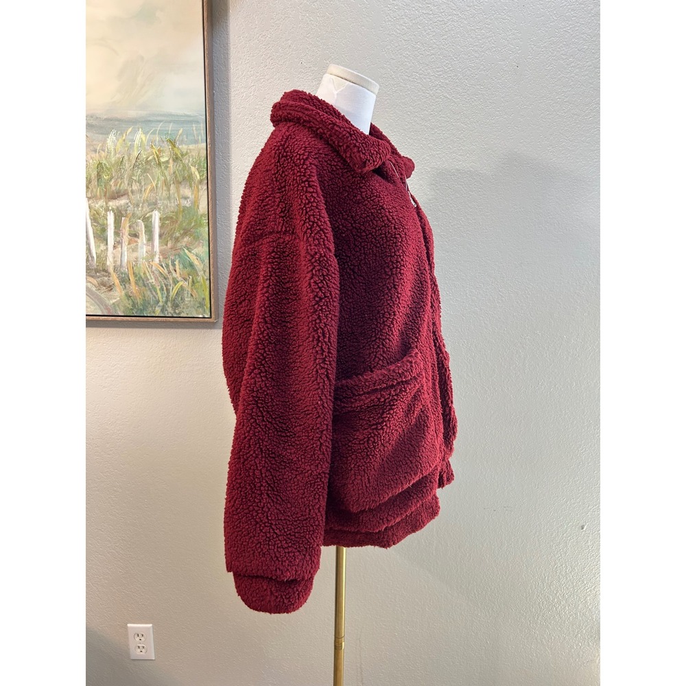 I.AM.GIA Burgundy Teddy Sherpa Jacket S Oversized Y2K Faux Fur Coat - Picture 2 of 8